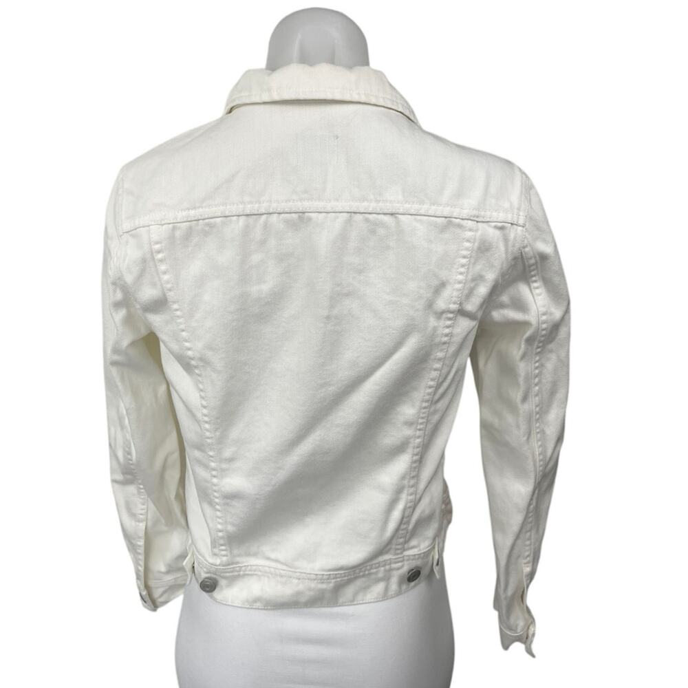 J.Crew Women's White Collar Long Sleeve Button Down Denim Jean Crop Jacket Sz S - Picture 2 of 4